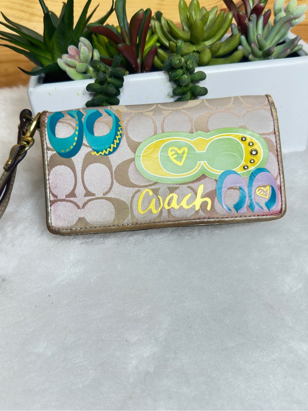 Coach Poppy Signature Graffiti Slim Envelope Wallet/Wristlet.